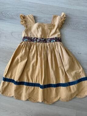 Matilda Jane Girls Size 8 Golden Love Me Mustard Yellow Scalloped Hem Dress